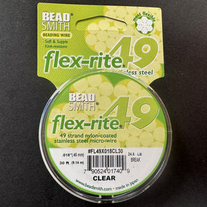 Flexrite 49 strands 0.018" beading wire, Clear, 30 Ft (9.1m) - Oz Beads