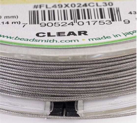 Flexrite 49 strands 0.024" beading wire, Clear, 30 Ft (9.1m) - Oz Beads
