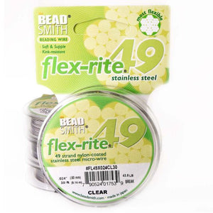 Flexrite 49 strands 0.024" beading wire, Clear, 30 Ft (9.1m) - Oz Beads