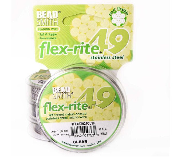 Flexrite 49 strands 0.024" beading wire, Clear, 30 Ft (9.1m) - Oz Beads