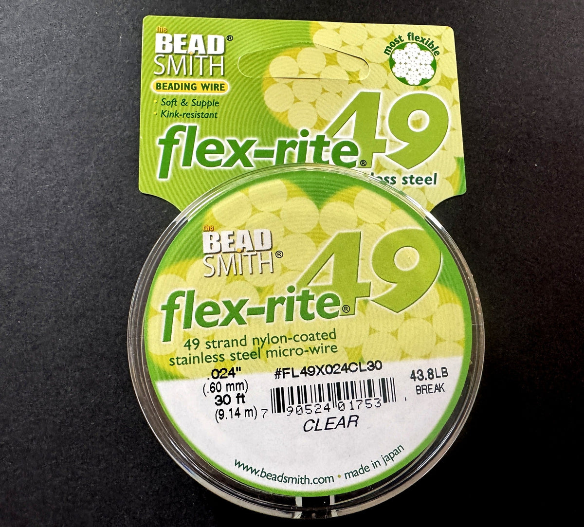 Flexrite 49 strands 0.024" beading wire, Clear, 30 Ft (9.1m) - Oz Beads
