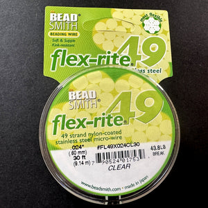 Flexrite 49 strands 0.024" beading wire, Clear, 30 Ft (9.1m) - Oz Beads