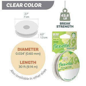 Flexrite 49 strands 0.024" beading wire, Clear, 30 Ft (9.1m) - Oz Beads