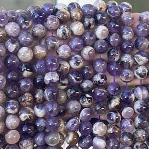 Flower Amethyst 10mm round natural gemstone beads 15.5" strand - Oz Beads 