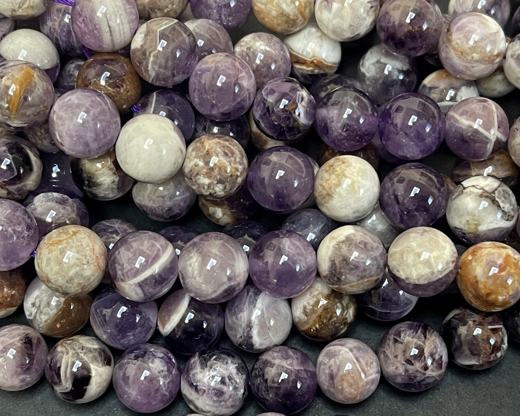 Flower Amethyst 10mm round natural gemstone beads 15.5" strand - Oz Beads 