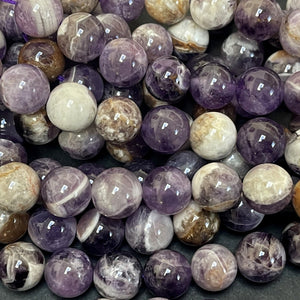 Flower Amethyst 10mm round natural gemstone beads 15.5" strand - Oz Beads 