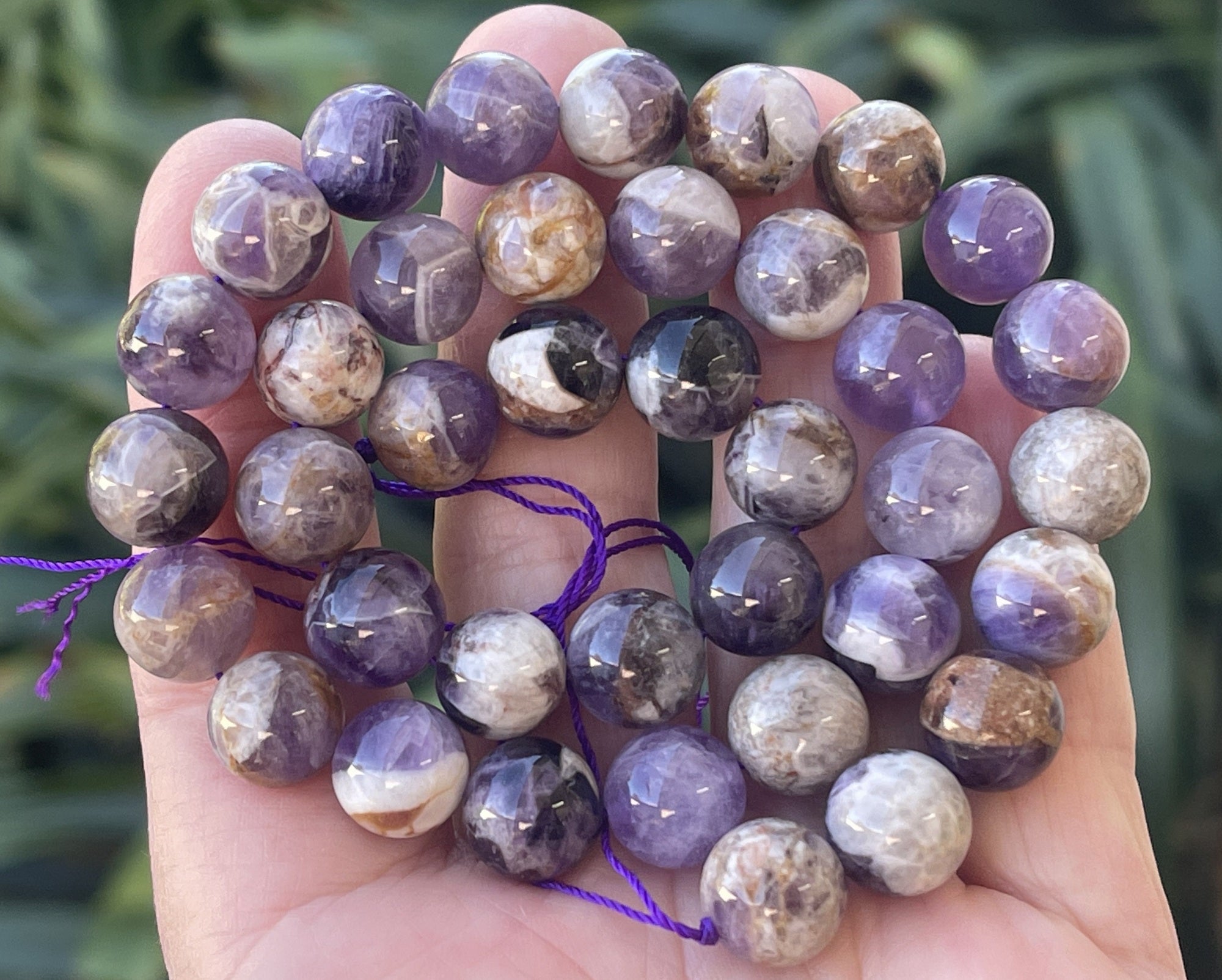 Flower Amethyst 10mm round natural gemstone beads 15.5" strand - Oz Beads 