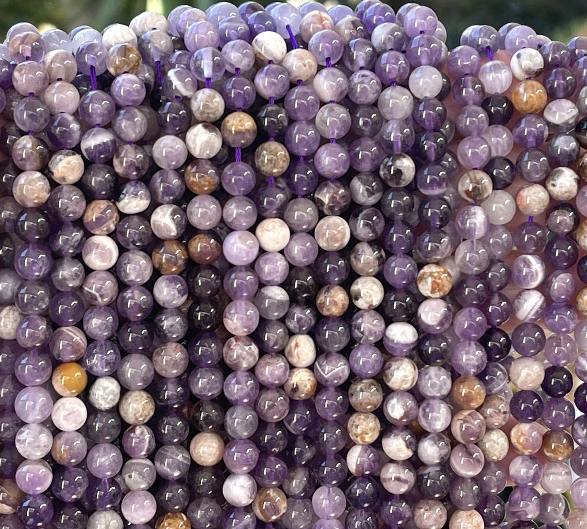 Flower Amethyst 6mm round natural gemstone beads 15.5" strand - Oz Beads 