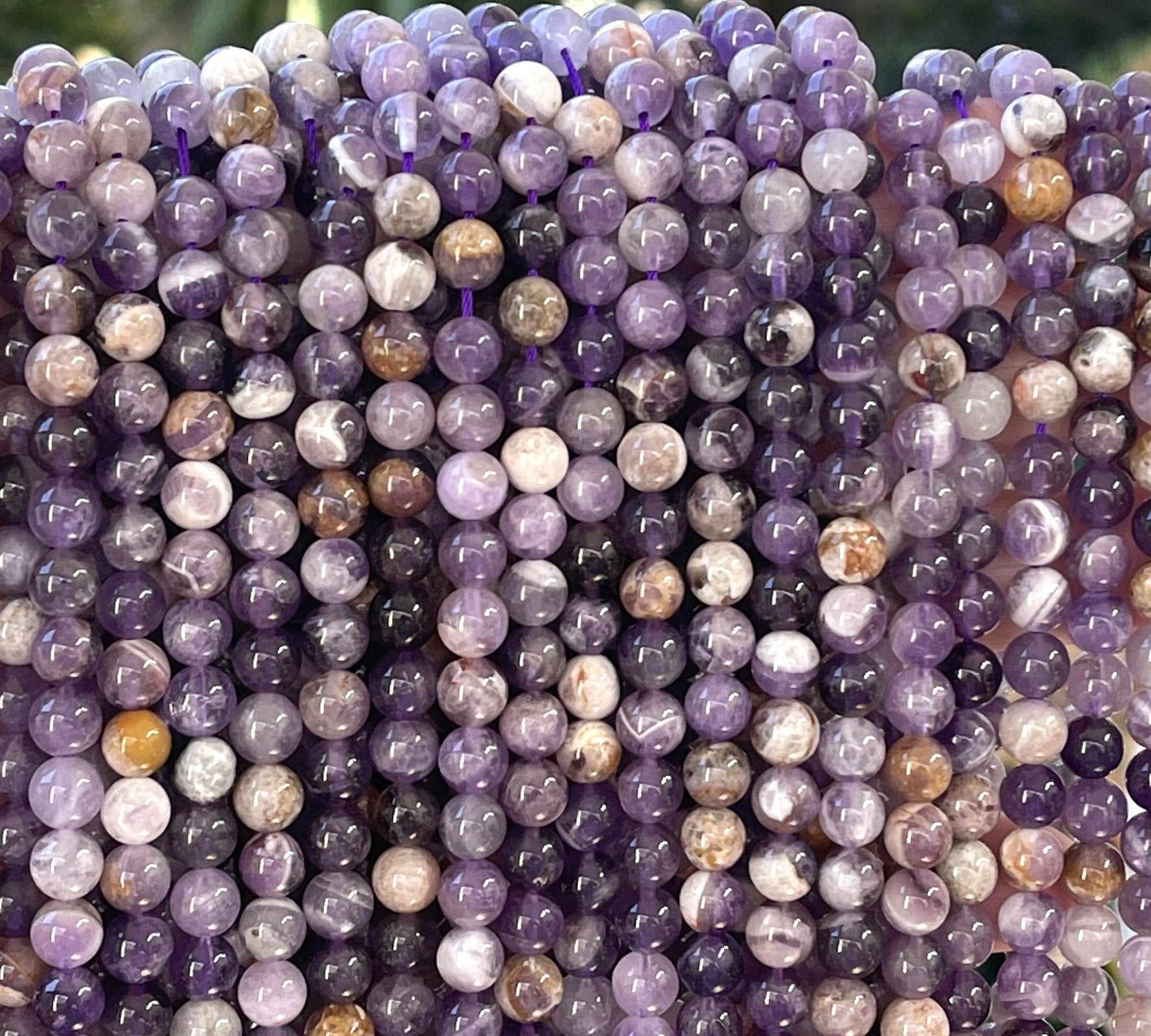 Flower Amethyst 6mm round natural gemstone beads 15.5" strand - Oz Beads 