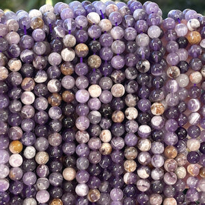Flower Amethyst 6mm round natural gemstone beads 15.5" strand - Oz Beads 