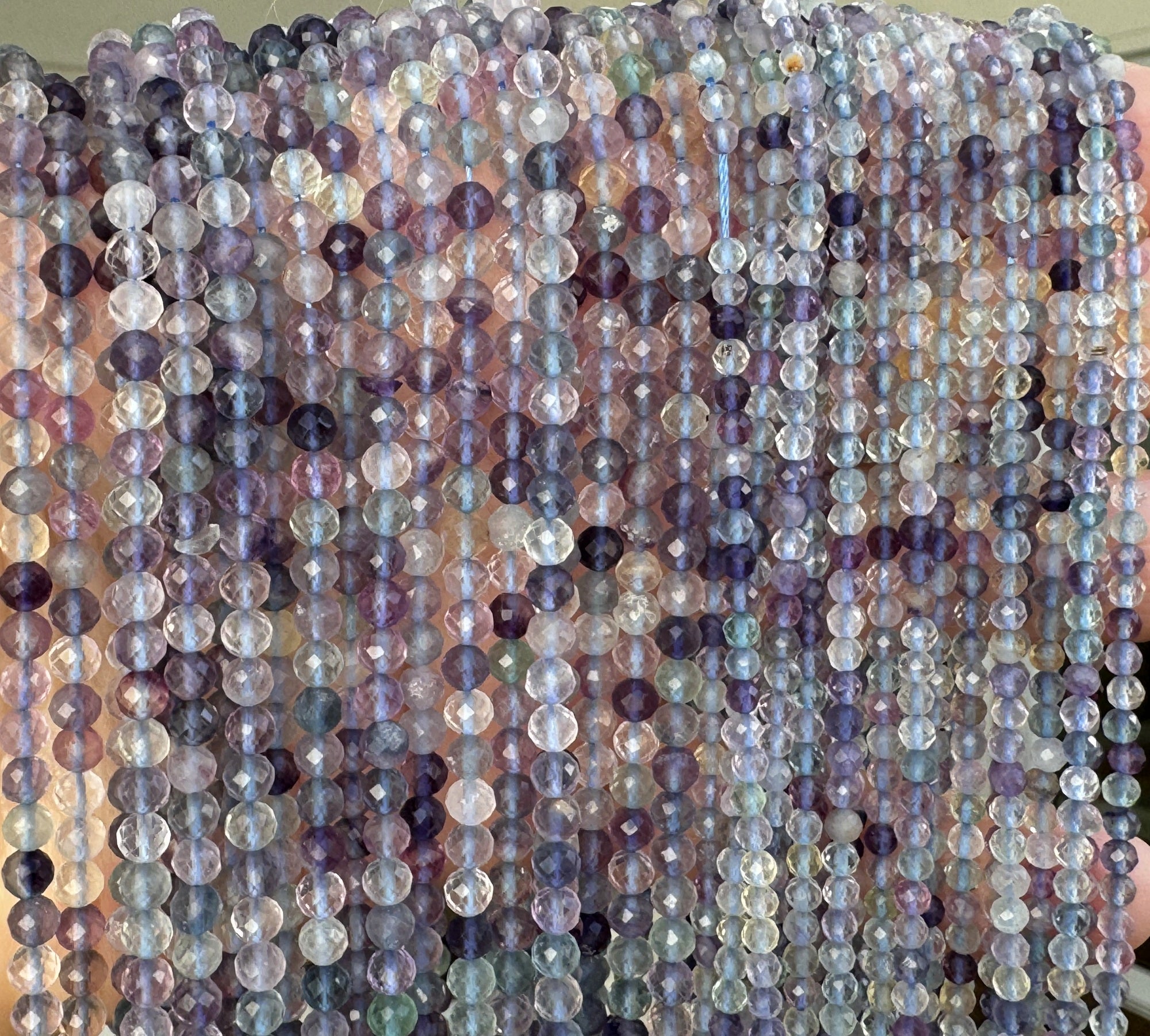 Fluorite 3mm 4mm faceted round natural gemstone beads 15.5" strand - Oz Beads 
