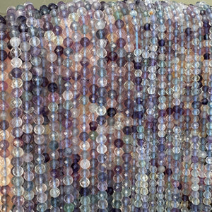 Fluorite 3mm 4mm faceted round natural gemstone beads 15.5" strand - Oz Beads 