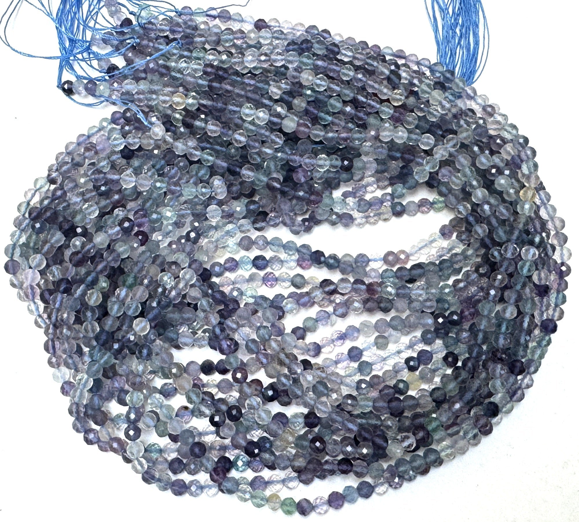 Fluorite 3mm 4mm faceted round natural gemstone beads 15.5" strand - Oz Beads 