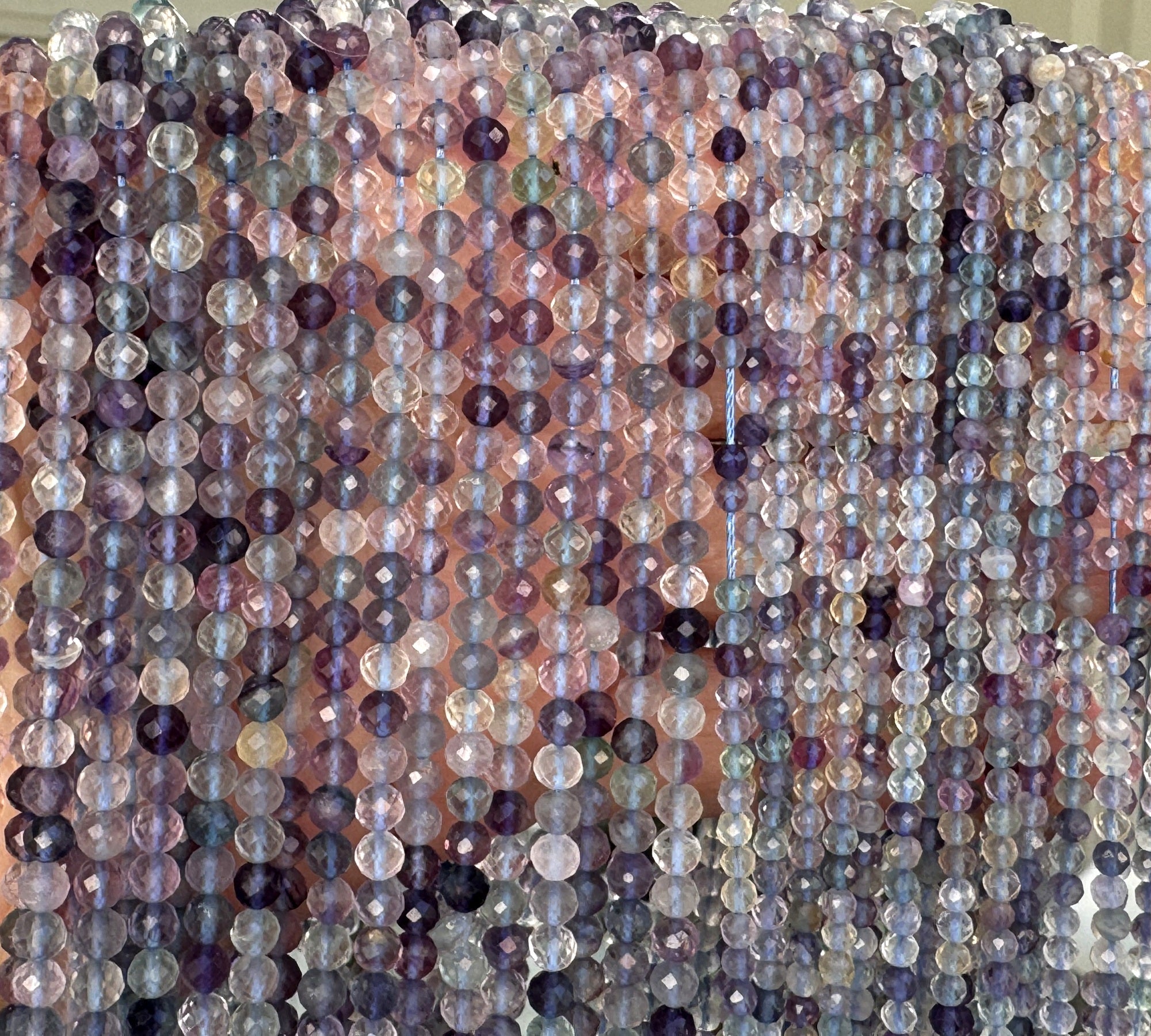 Fluorite 3mm 4mm faceted round natural gemstone beads 15.5" strand - Oz Beads 
