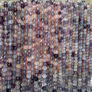 Fluorite 3mm 4mm faceted round natural gemstone beads 15.5" strand - Oz Beads 