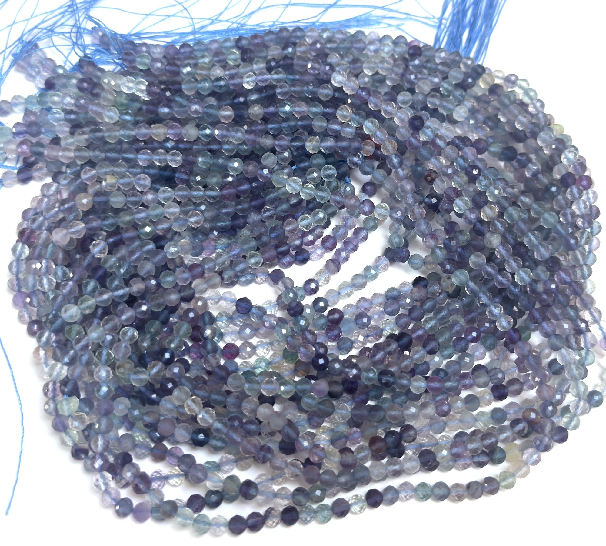 Fluorite 3mm 4mm faceted round natural gemstone beads 15.5" strand - Oz Beads 