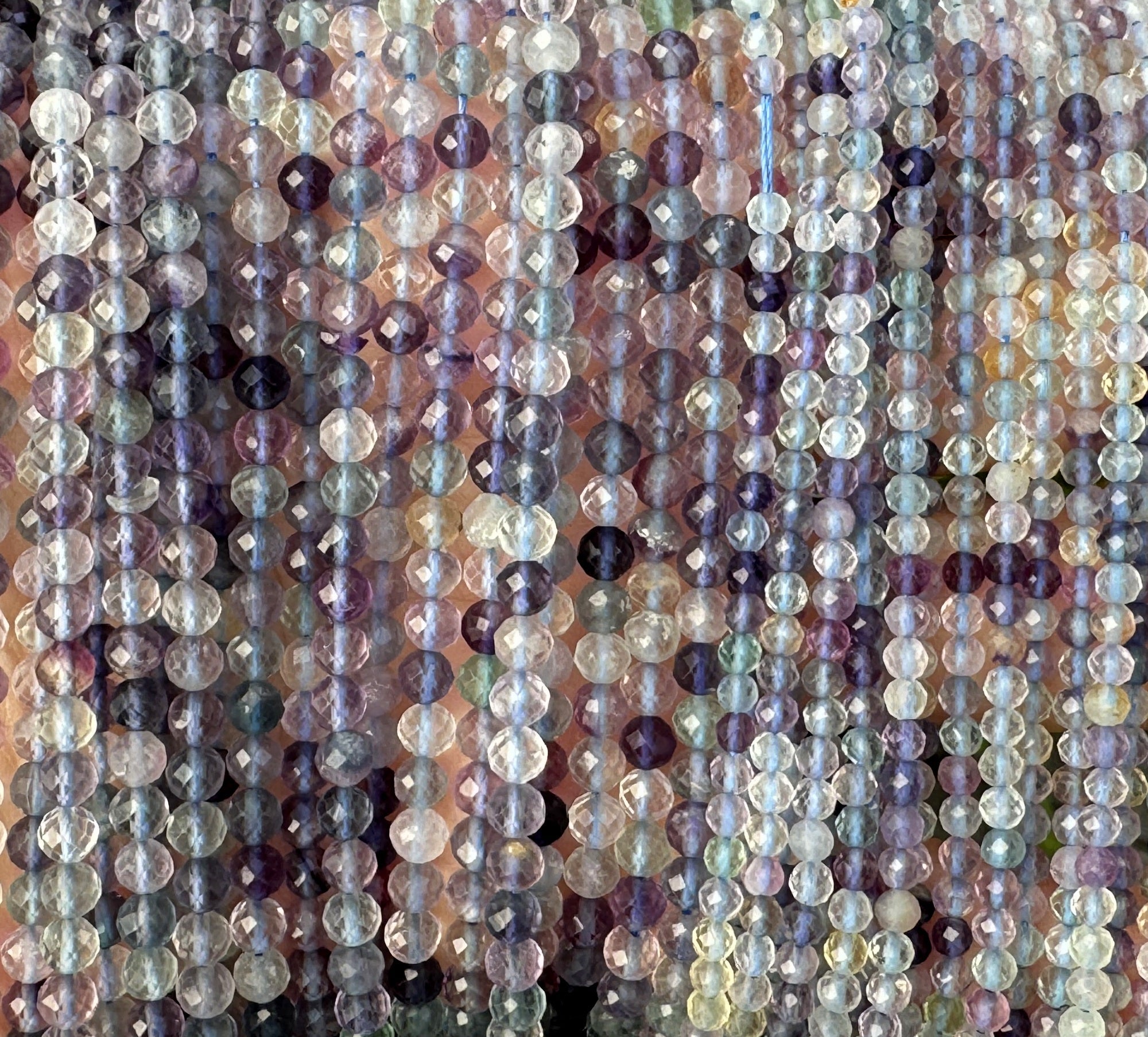 Fluorite 3mm 4mm faceted round natural gemstone beads 15.5" strand - Oz Beads 