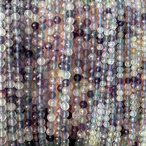 Fluorite 3mm 4mm faceted round natural gemstone beads 15.5" strand - Oz Beads 