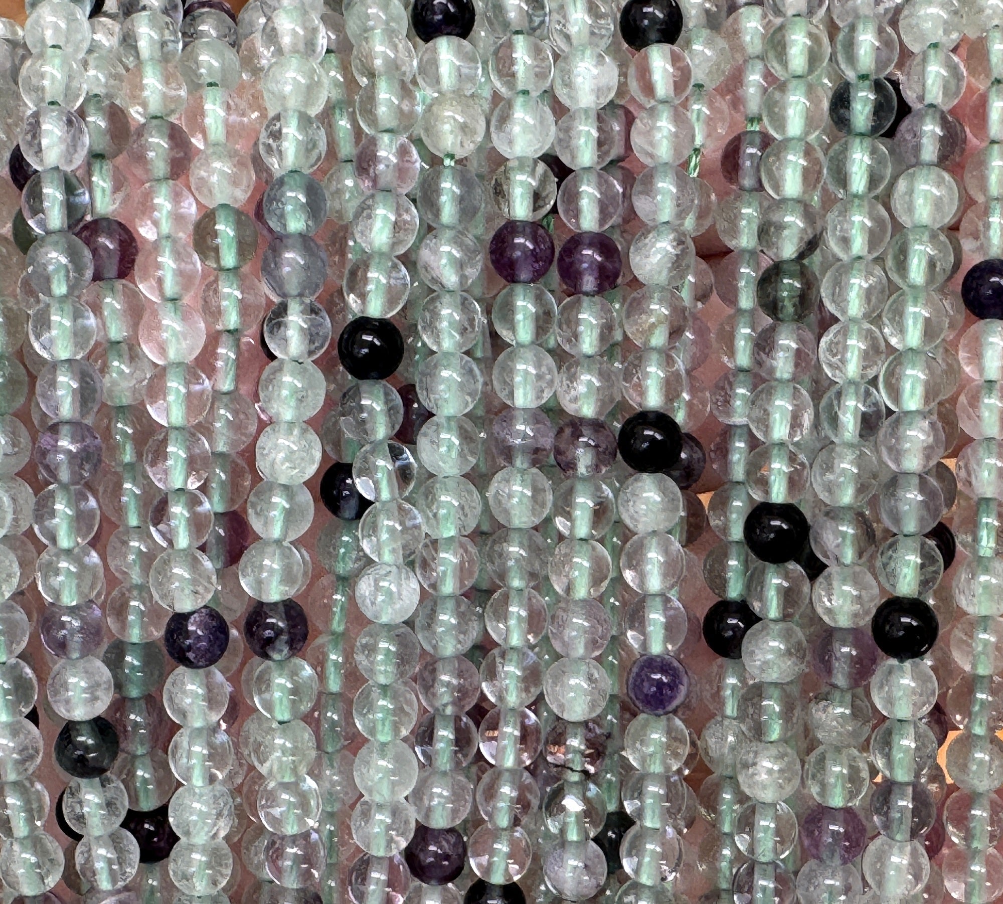 Fluorite 4mm round gemstone beads 15" strand - Oz Beads 