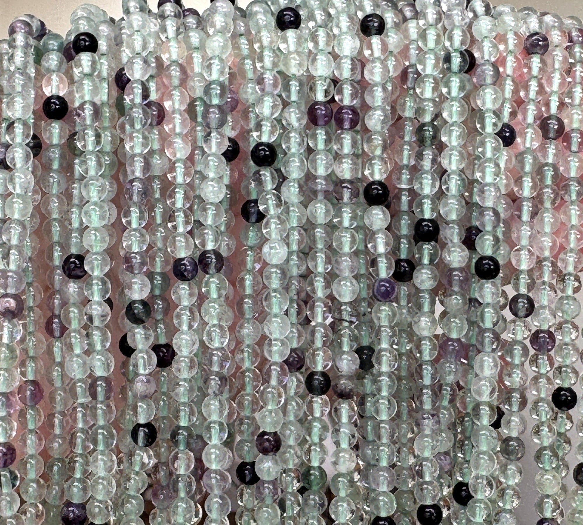 Fluorite 4mm round gemstone beads 15" strand - Oz Beads 