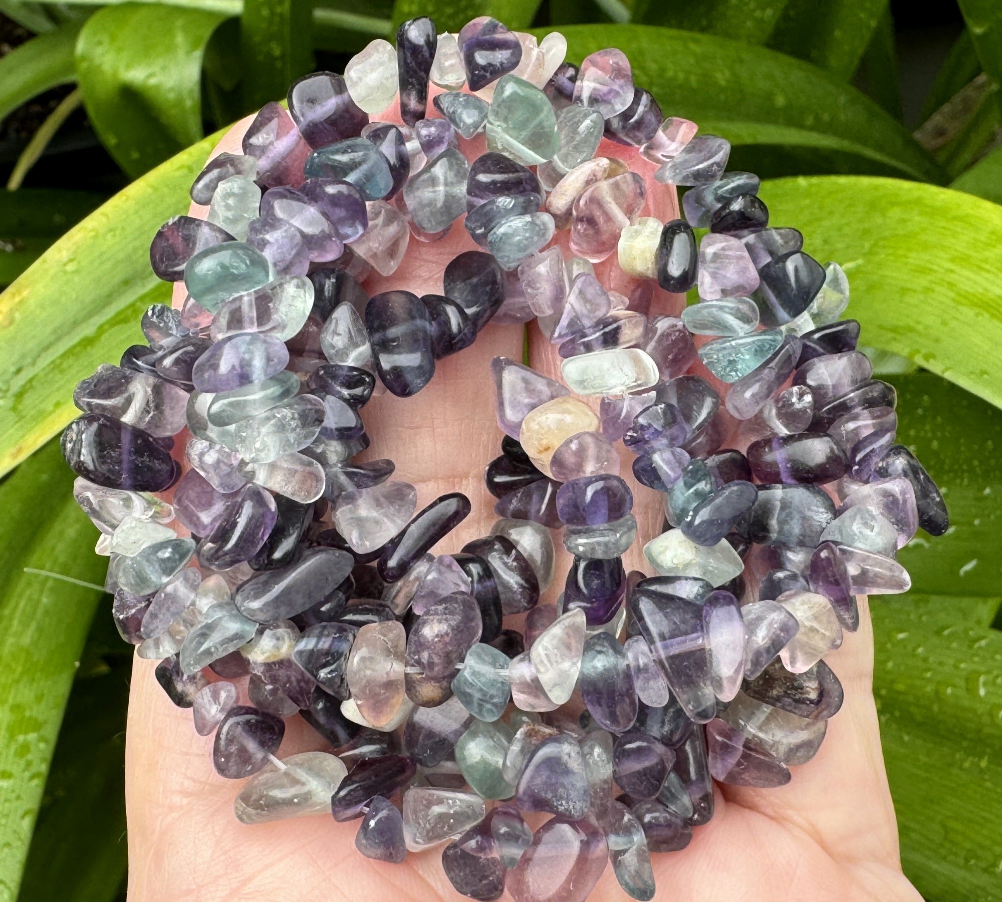 Fluorite 6-9mm chip beads natural gemstone chips 32" strand - Oz Beads 