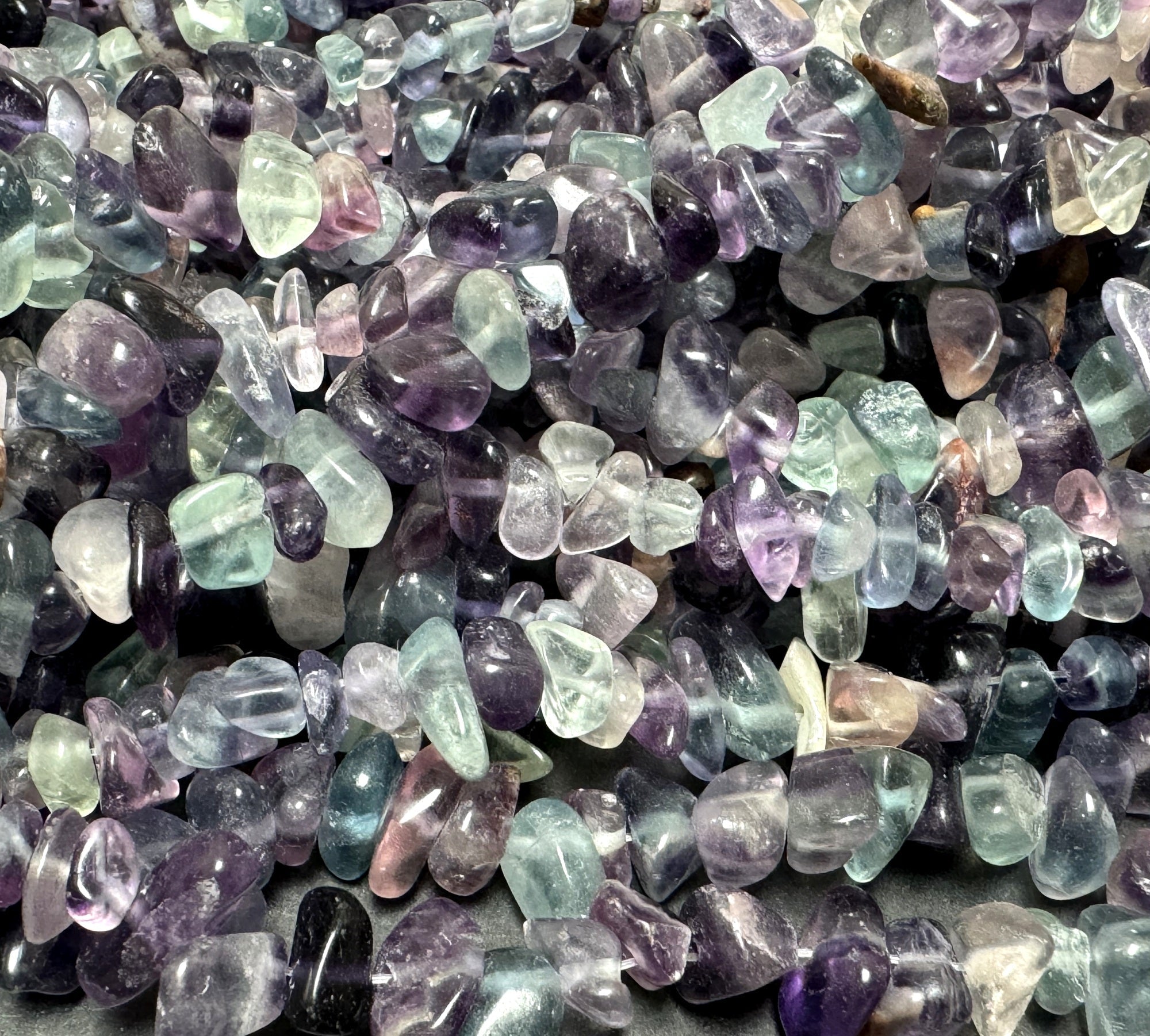 Fluorite 6-9mm chip beads natural gemstone chips 32" strand - Oz Beads 