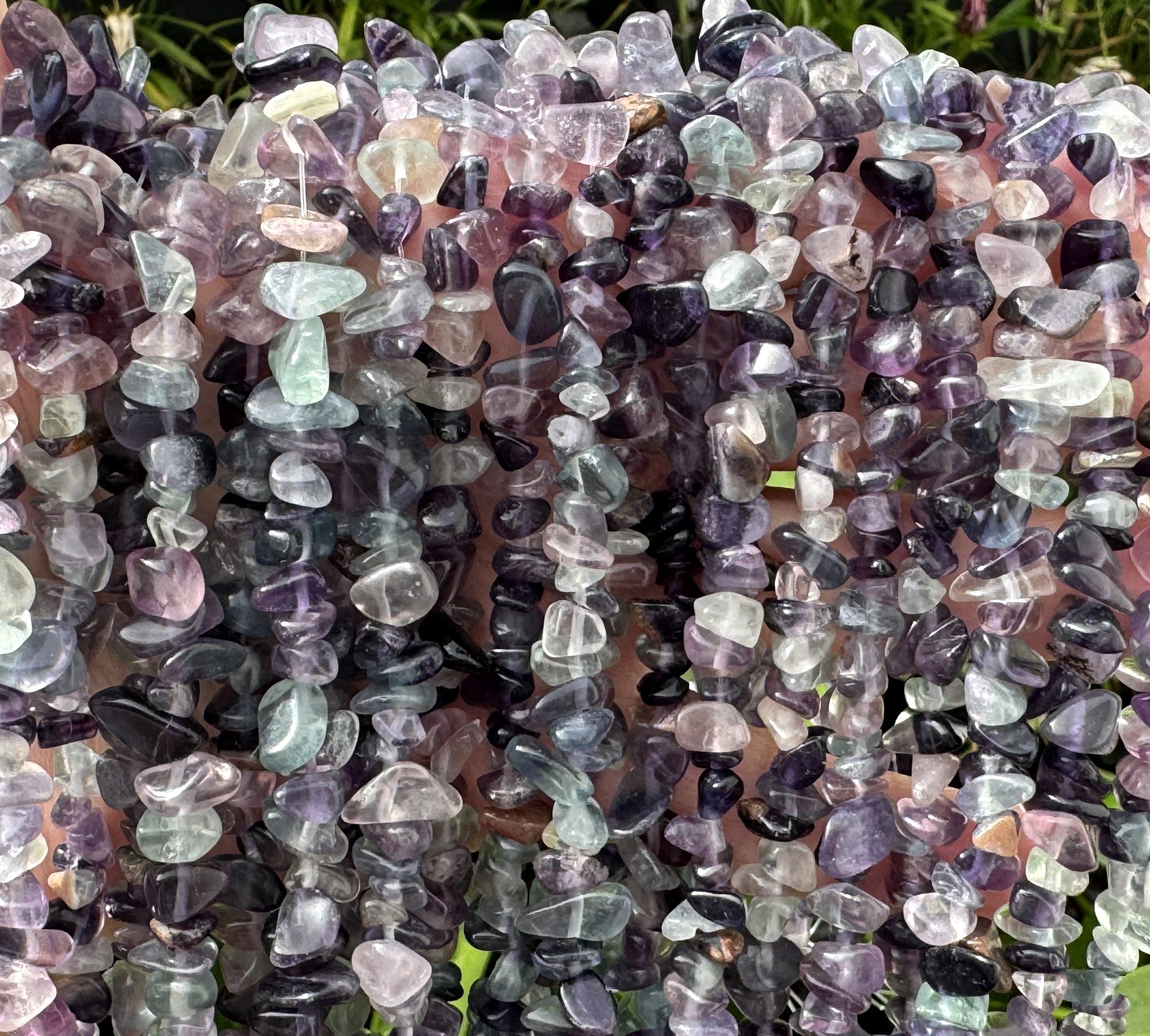 Fluorite 6-9mm chip beads natural gemstone chips 32" strand - Oz Beads 