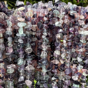 Fluorite 6-9mm chip beads natural gemstone chips 32" strand - Oz Beads 