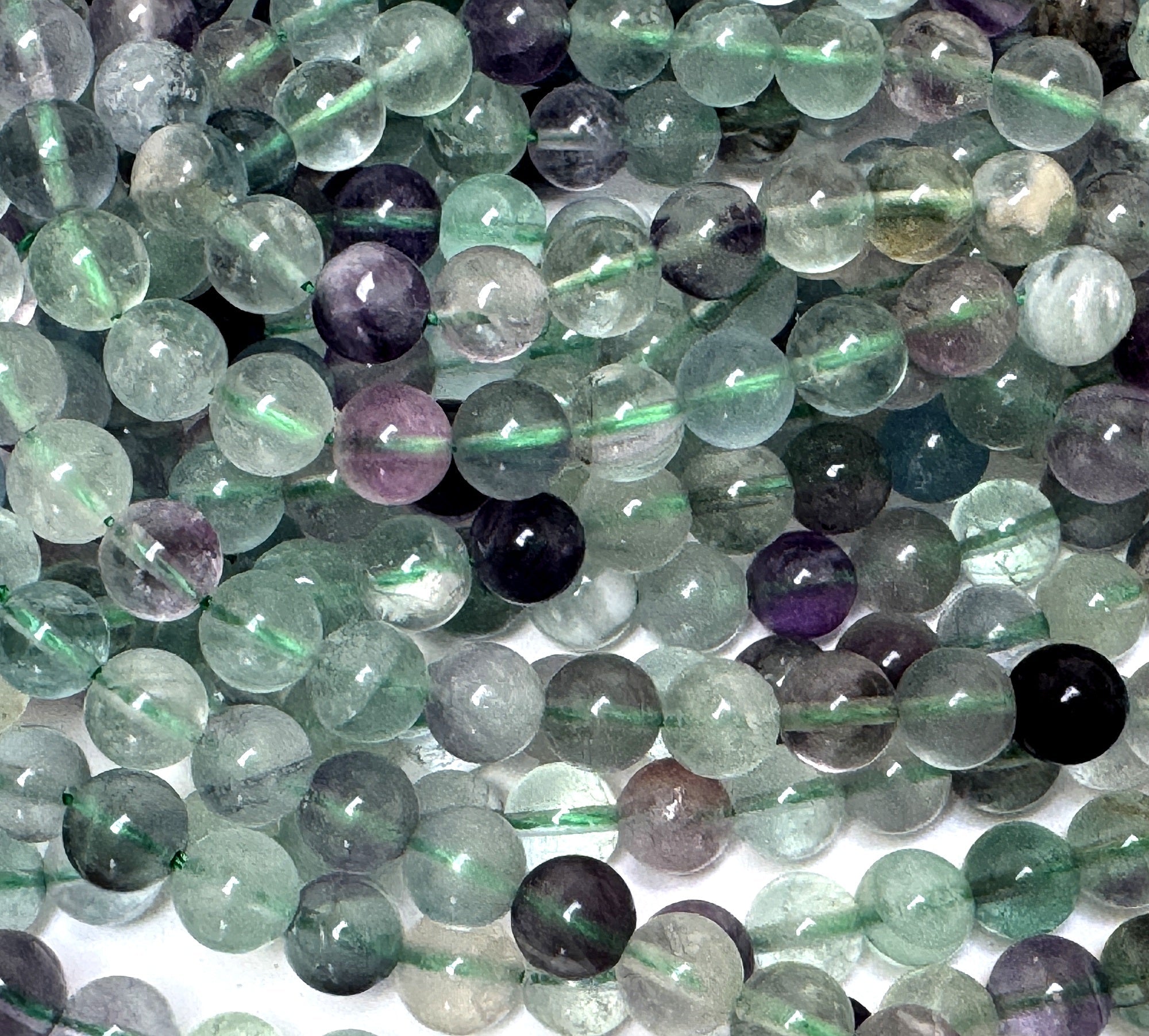 Fluorite 6mm round gemstone beads 16" strand - Oz Beads 