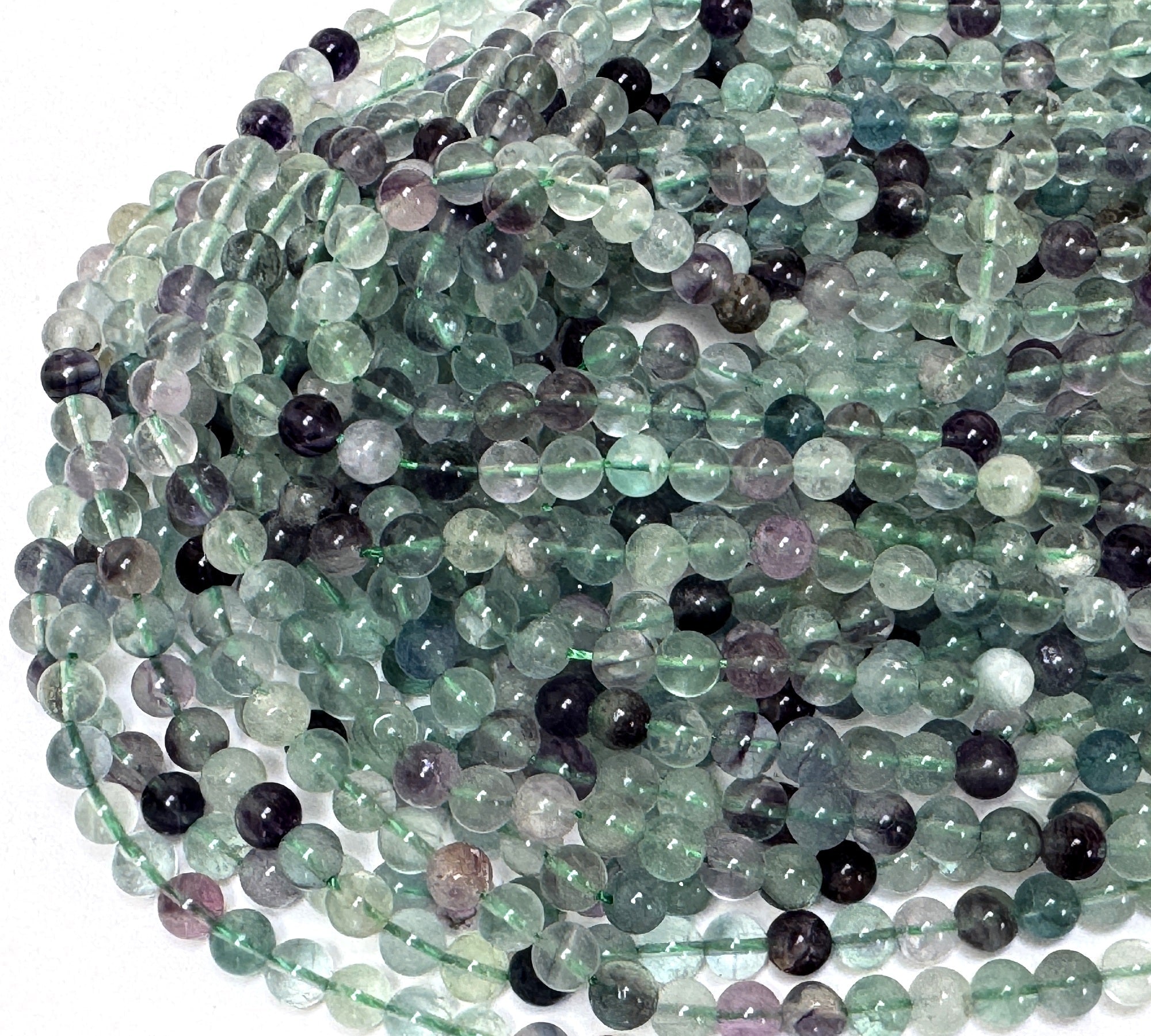 Fluorite 6mm round gemstone beads 16" strand - Oz Beads 
