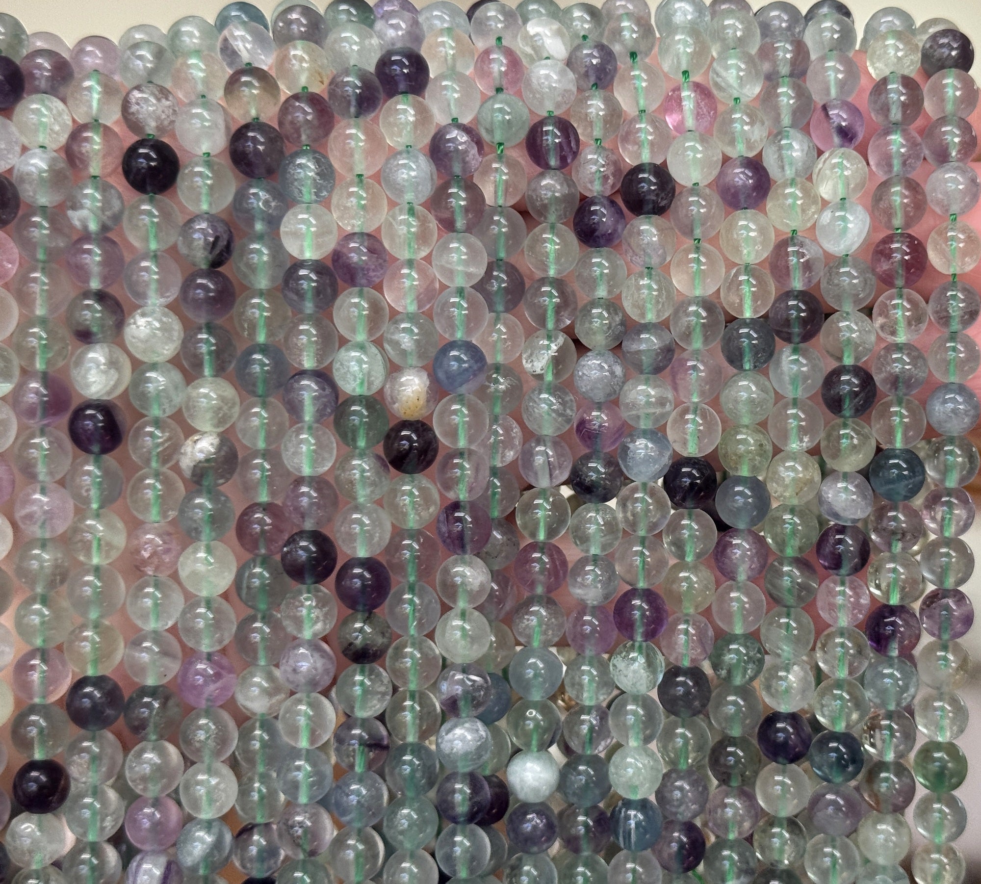Fluorite 6mm round gemstone beads 16" strand - Oz Beads 