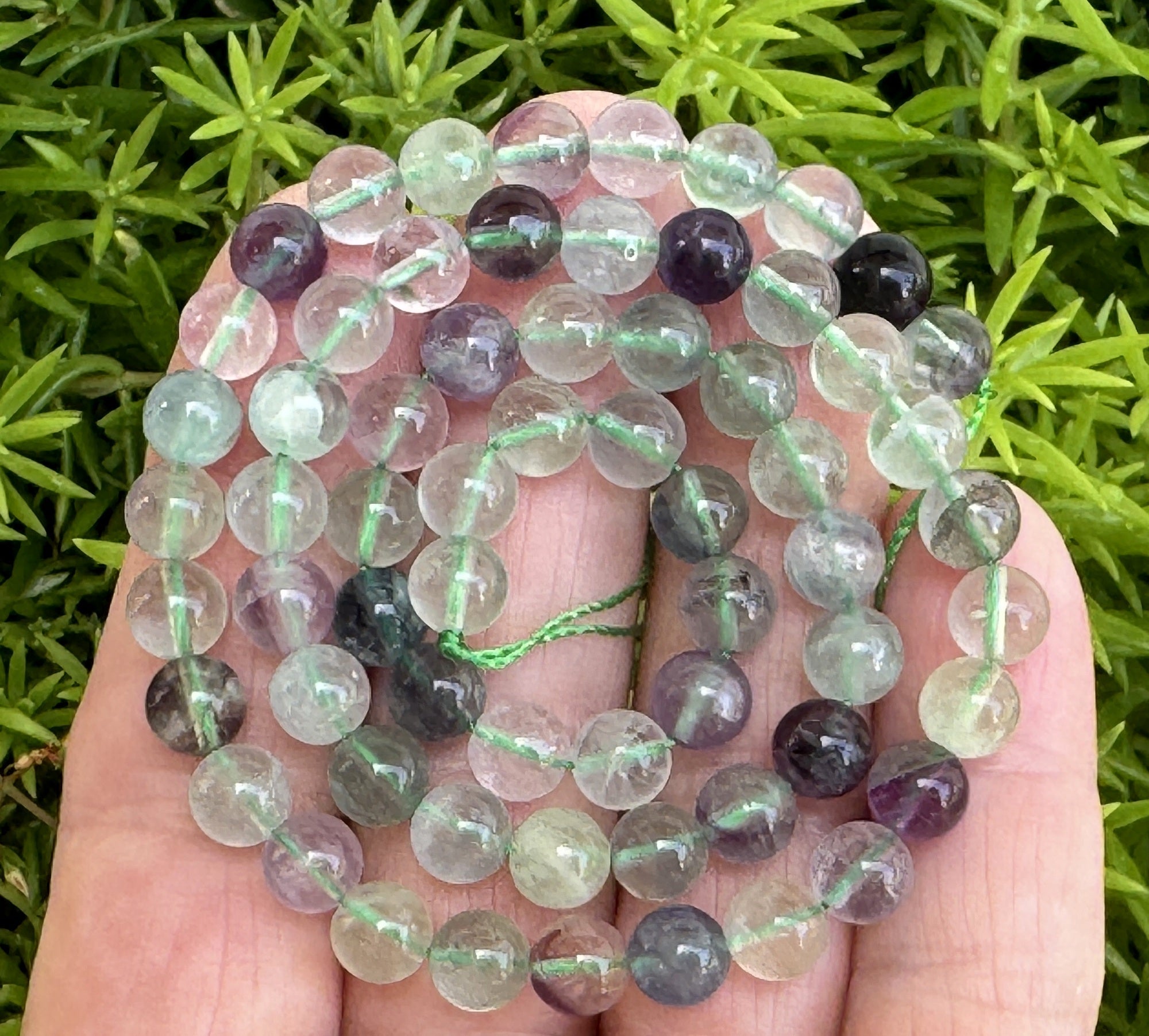 Fluorite 6mm round gemstone beads 16" strand - Oz Beads 