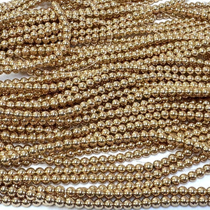 Gold Electroplated Hematite 4mm round spacer beads 40cm strand - Oz Beads 
