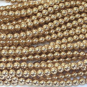 Gold Electroplated Hematite 4mm round spacer beads 40cm strand - Oz Beads 