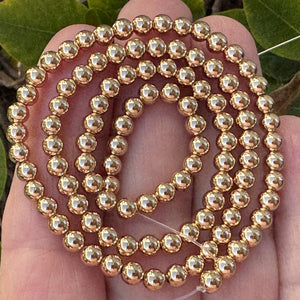 Gold Electroplated Hematite 4mm round spacer beads 40cm strand - Oz Beads 