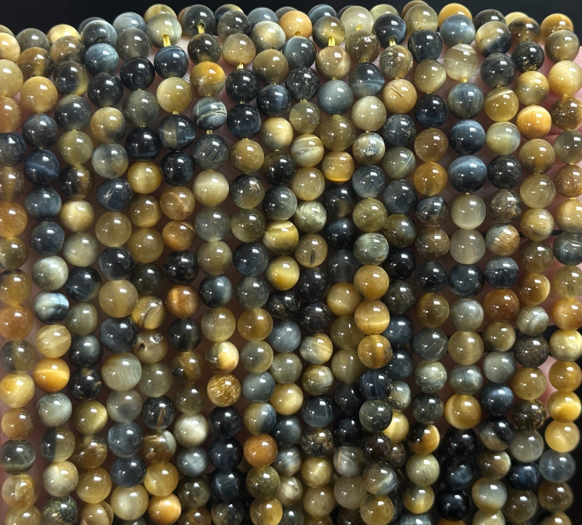 Golden Blue Tiger Eye 6mm round gemstone beads 15.5" strand - Oz Beads 