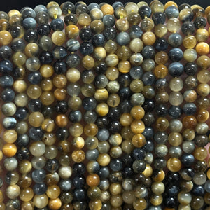 Golden Blue Tiger Eye 6mm round gemstone beads 15.5" strand - Oz Beads 