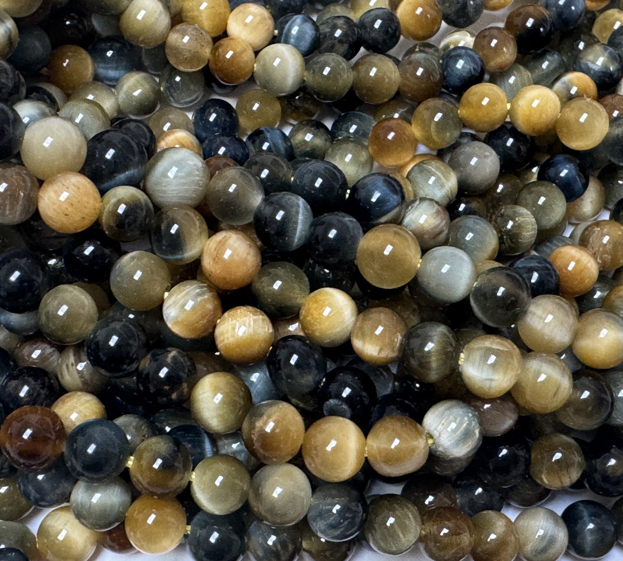 Golden Blue Tiger Eye 6mm round gemstone beads 15.5" strand - Oz Beads 