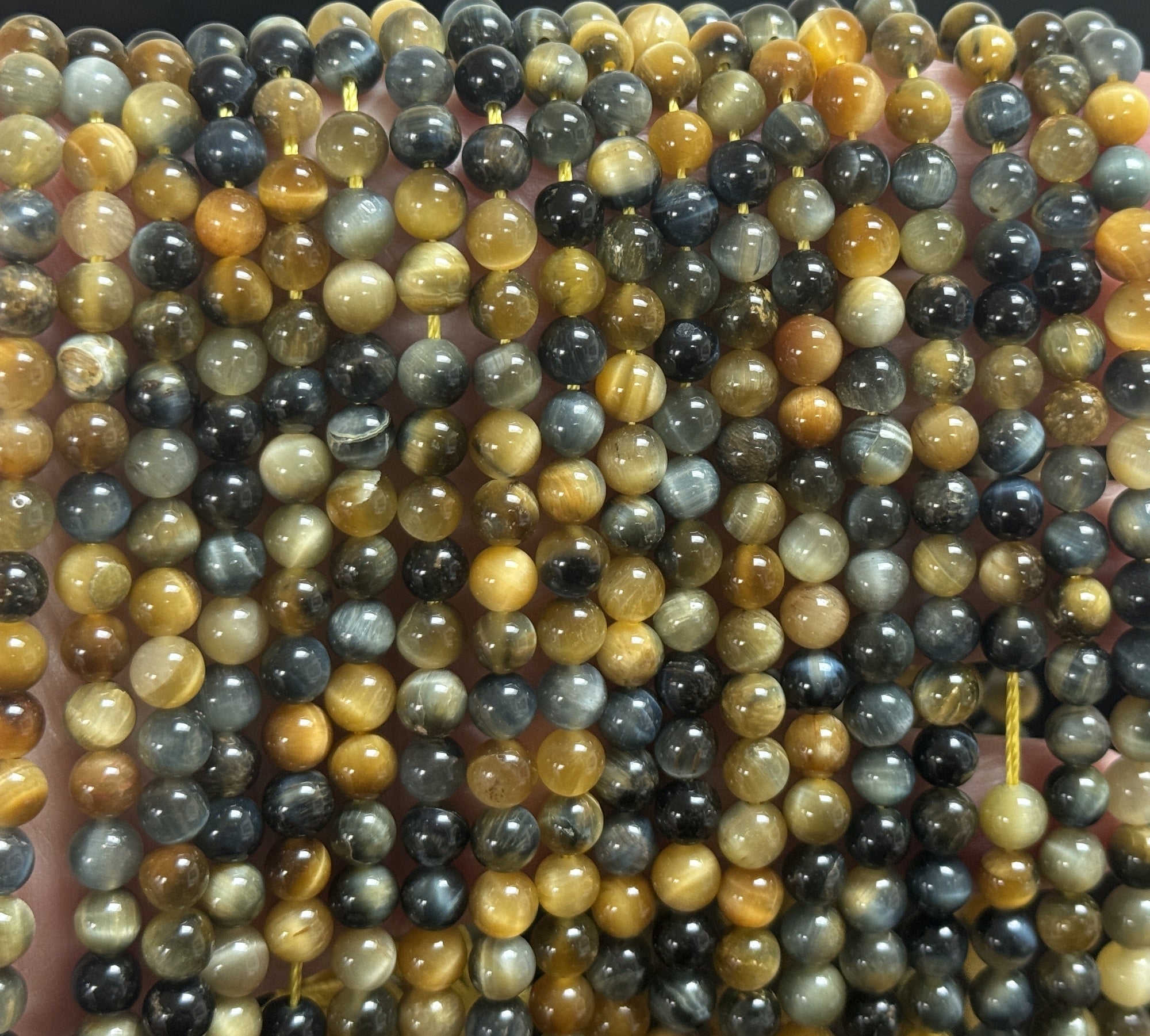 Golden Blue Tiger Eye 6mm round gemstone beads 15.5" strand - Oz Beads 