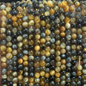 Golden Blue Tiger Eye 6mm round gemstone beads 15.5" strand - Oz Beads 