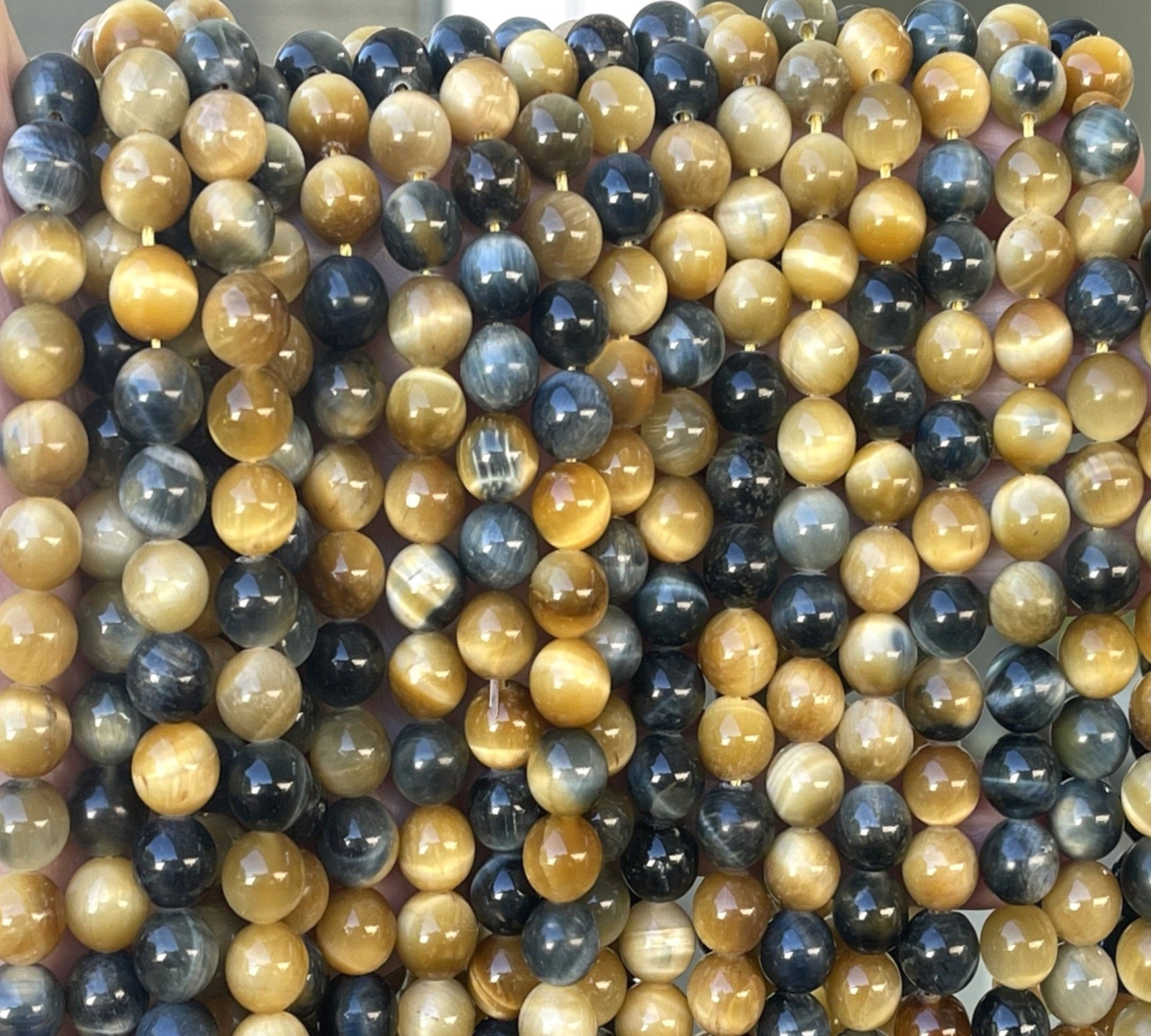 Golden Blue Tiger Eye 8mm round gemstone beads 15.5" strand - Oz Beads 