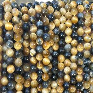 Golden Blue Tiger Eye 8mm round gemstone beads 15.5" strand - Oz Beads 