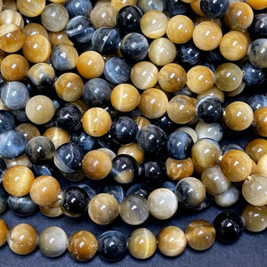 Golden Blue Tiger Eye 8mm round gemstone beads 15.5" strand - Oz Beads 