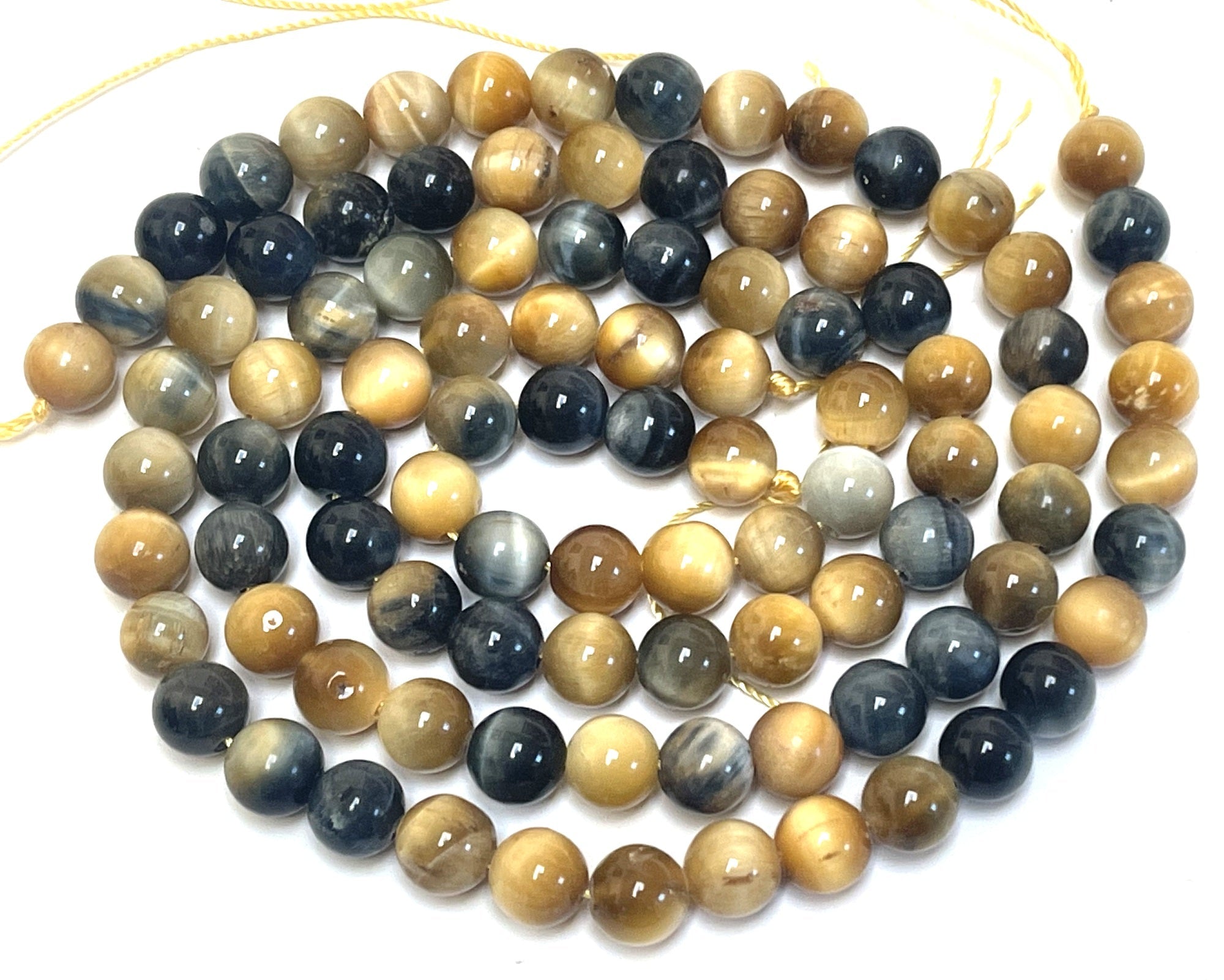 Golden Blue Tiger Eye 8mm round gemstone beads 15.5" strand - Oz Beads 