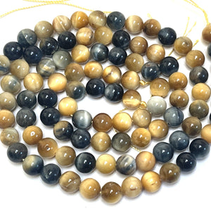 Golden Blue Tiger Eye 8mm round gemstone beads 15.5" strand - Oz Beads 