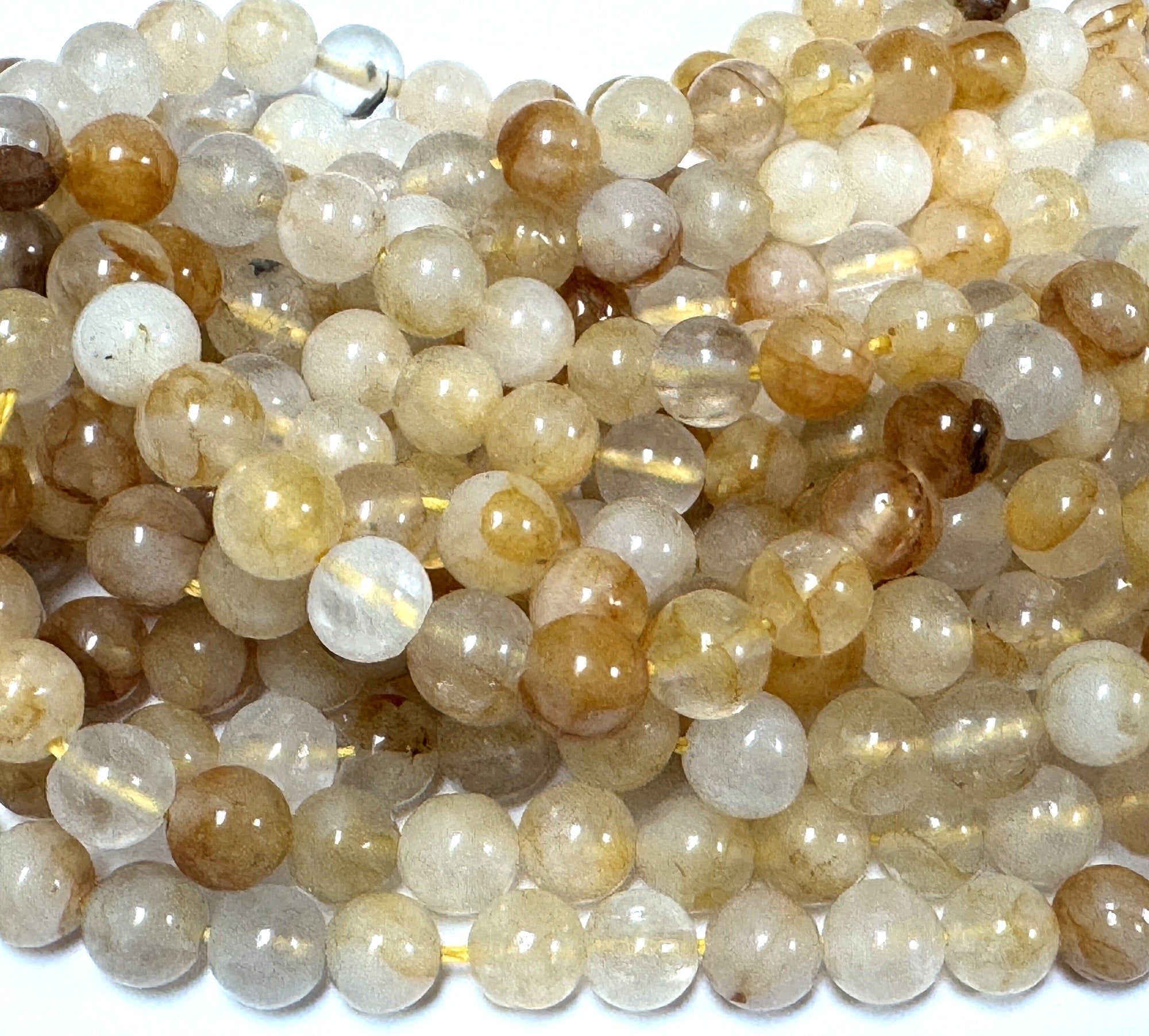 Golden Healer Hematoid Quartz 7-8mm round natural gemstone beads 15.5" strand - Oz Beads 