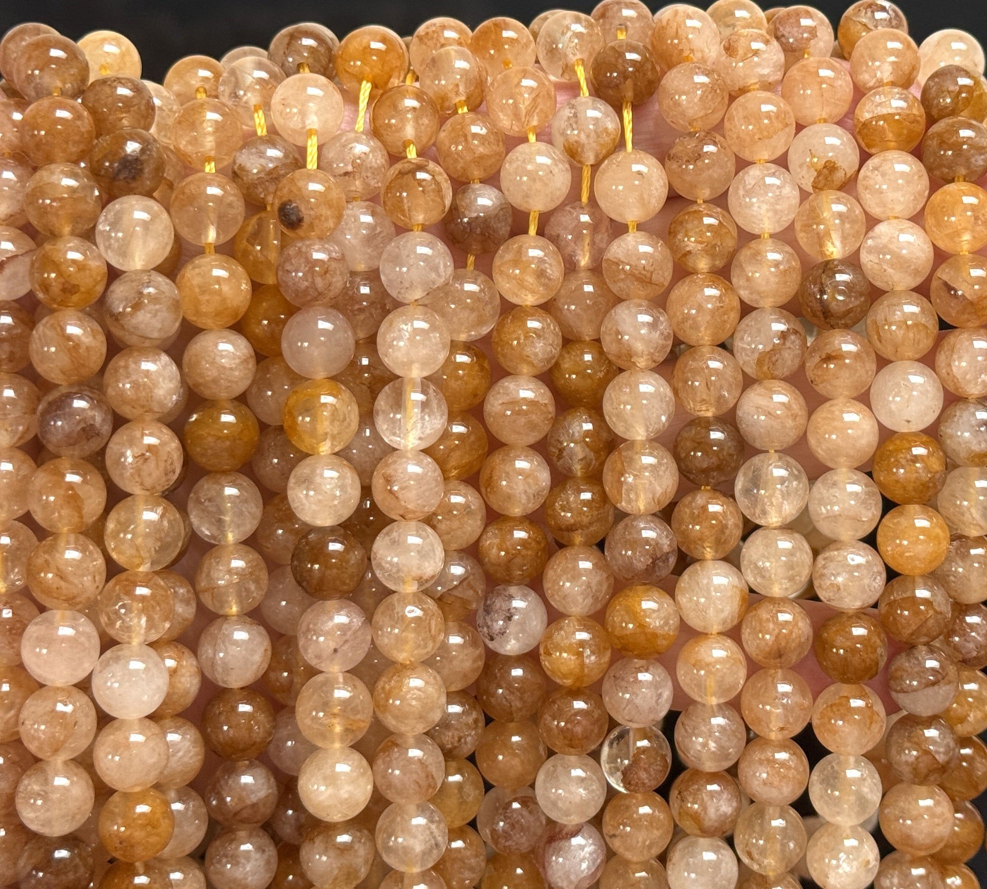 Golden Healer Hematoid Quartz 8mm round natural gemstone beads 15.5" strand - Oz Beads 