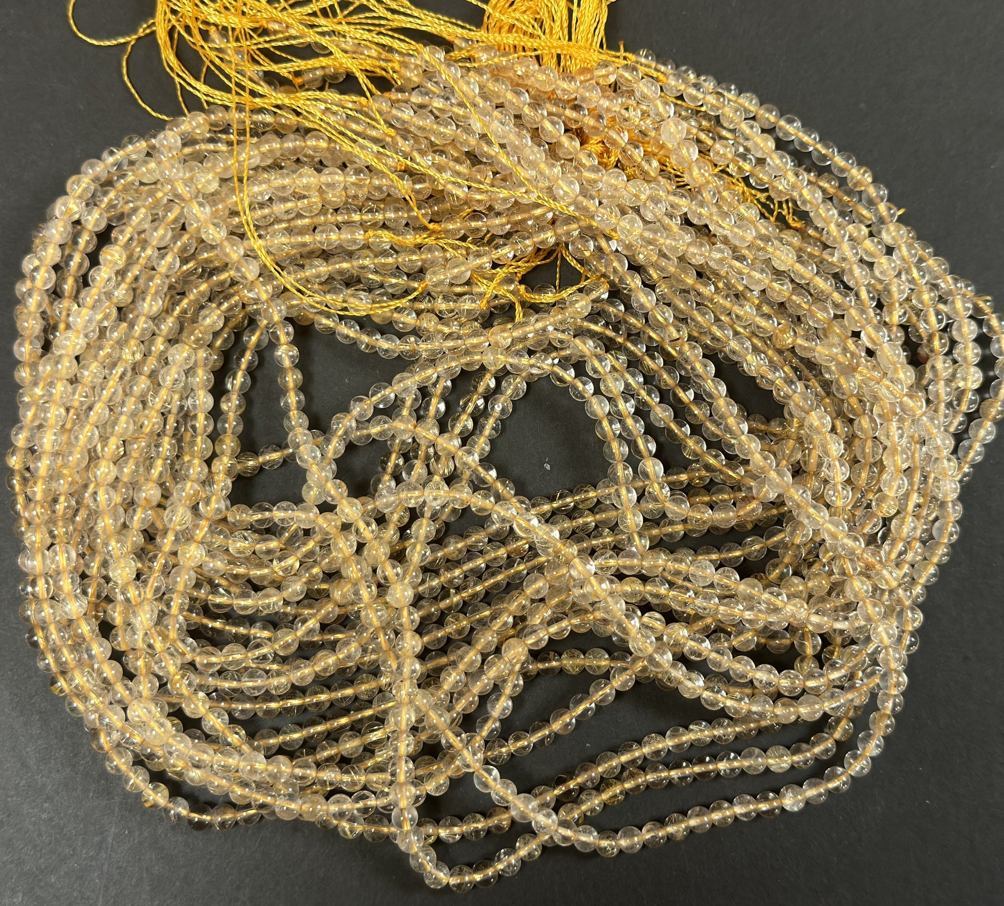 Golden Rutilated Quartz 4mm round natural gemstone beads 16" strand - Oz Beads 