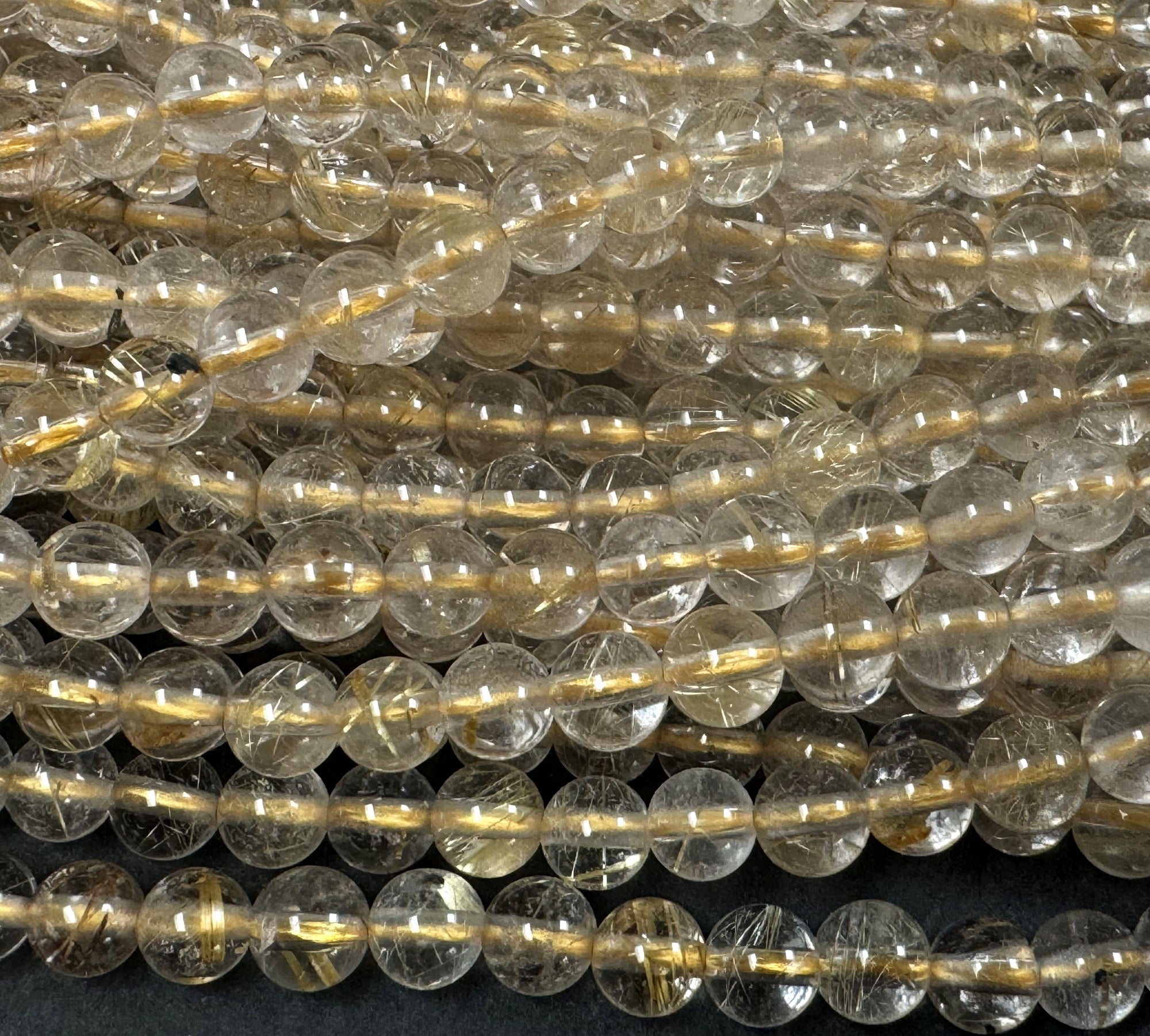 Golden Rutilated Quartz 4mm round natural gemstone beads 16" strand - Oz Beads 