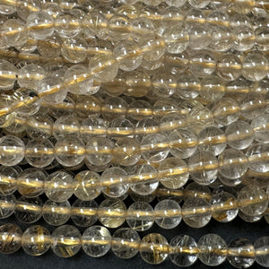 Golden Rutilated Quartz 4mm round natural gemstone beads 16" strand - Oz Beads 